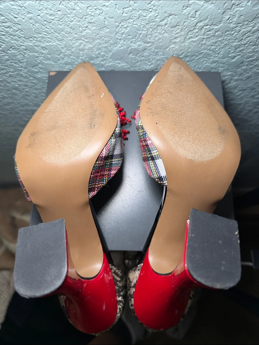 Betsey Johnson Walton Plaid Mixed Media Pearl Pumps Size 6